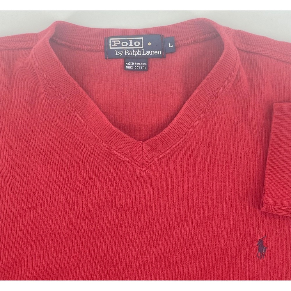 Polo Ralph Lauren Sweater Men Large Red V-Neck Long Sleeve Preppy Timeless